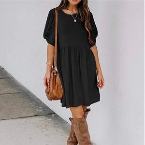 Twist Knot Puff Sleeve Dress - Black - Size S